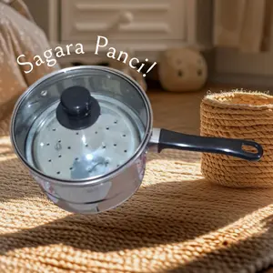 Panci Kukus Serbaguna / Panci Steamer 16 cm Tutup Kaca Sarang Circle Stainless Steel Kitchenware Ideal untuk Memasak Nasi Sayur MPASI