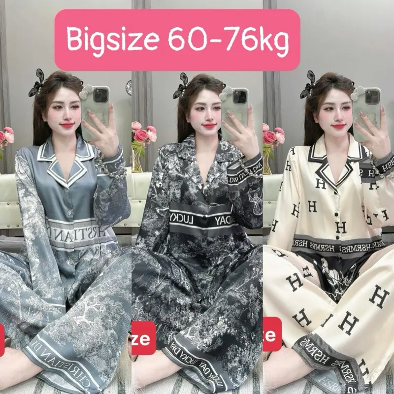 [BIGSIZE 60-76kg] Bộ Ngủ Nữ Pyjama Lụa Latin Bigsize Vải Mềm Mịn Quần Có Túi Women