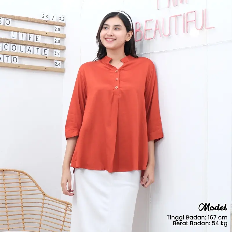 KS-22 Kemeja Atasan Wanita Shanghai Lengan 3/4 LD130 LD120 LD110 LD104 Allsize Rayon Twill Premium Blouse Baju Wanita 5