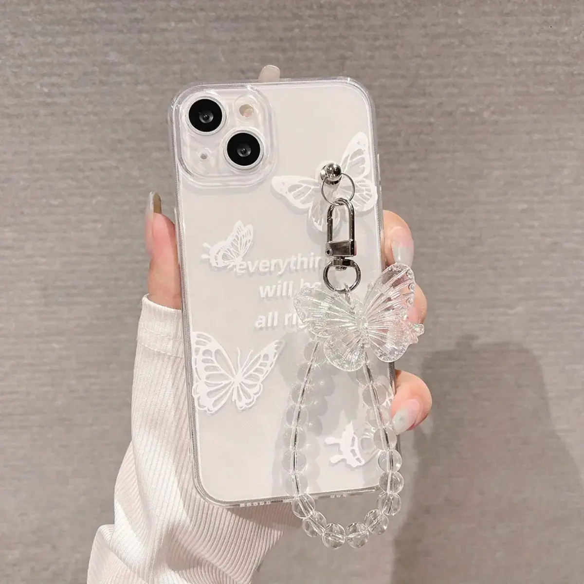 SOGGY Case Tali Manik Butterfly Casing for Xiaomi Redmi 13C 9A 9C 9T 10S 10C 10A C40 2022 A1 A2 A3 Note 4 4X 5 6 7 8 9 10 11 12 13 Lite Poco X6 M3 M4 M5 M5S X3 X5 X6 C40 C55 C65 Plus NFC Pro 4G 5G Mi Softcase Gelang Mutiara Kupu-kupu Gantungan Lanyard