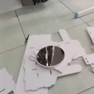 Rak Kosmetik Cermin Telinga Kucing 2 Laci Vintage Rak Kosmetik Cermin Kayu Ringan dengan Cermin Putar 360 Derajat
