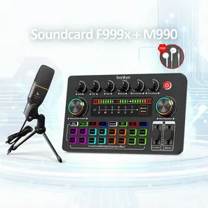 Bonkyo  F999X + M990 Soundcard Set Profesional - Mikrofon Omnidirectional Super Bass & Pengurang Kebisingan untuk Live Streaming & Audio Berkualitas Tinggi Laptop