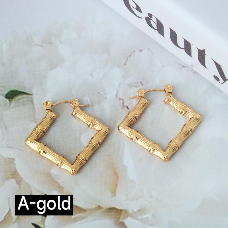 Product Introduction of Stainless steel cross-border fashion temperament all match personality simple geometric bamboo women's  gold earrings 4