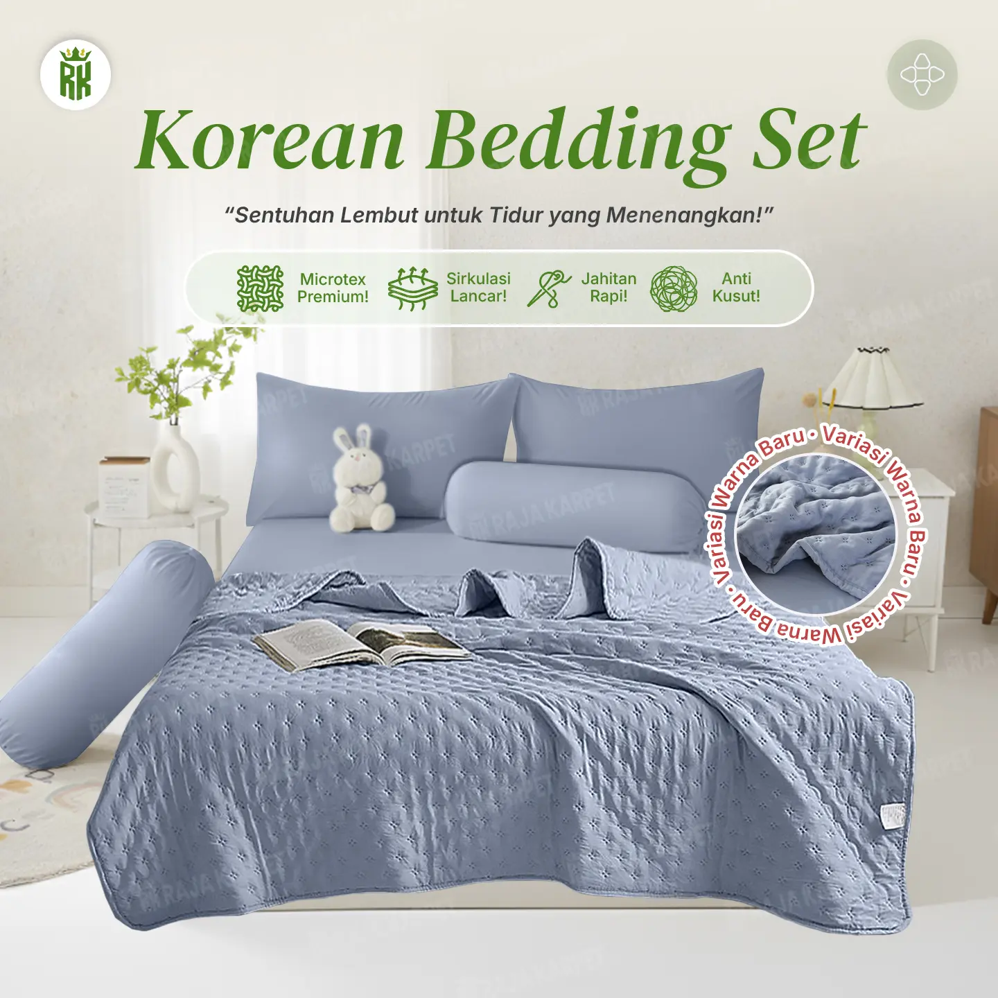 RAJA KARPET | Sprei Set Bedcover Korea Style Lembut Halus Anti Gerah Adem Banget Warna Pastel Polos Minimalis [10]
