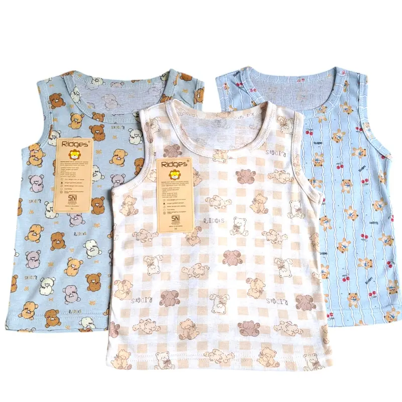 RIDGES !! (( 3pcs )) singlet bayi ridges kutung motif full print warna s m L xl xxl 0-48 bulan singlet bayi lucu murah kutung 2