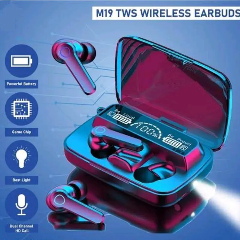 Handsfree Bluetooth TWS M19 Wireless Earphone Blututh V 5.1 Led Display Plus Asesoris Music Hp Mp3 Musik Bass Headset Speaker Spiker Player 1
