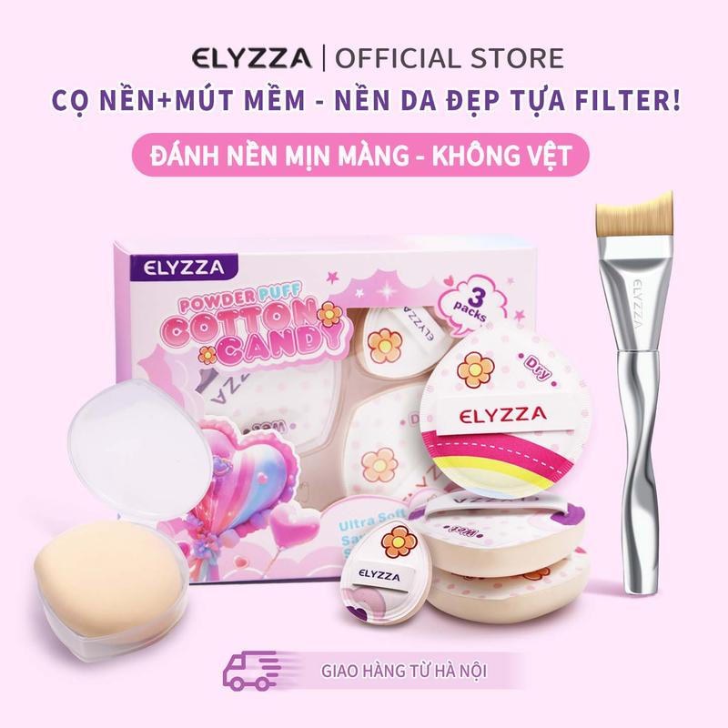 Gửi từ Hà Nội Bông Phấn Cotton Candy ELYZZA Mềm Mại Và Thân Thiện Với Da Có Thể Sử Dụng Cả Khô Và Ướt Kèm Theo Một Bông Phấn Nhỏ Cọ Đánh Nền+Mút Đánh Nền 3 PCS Giúp Trang Điểm Tinh Tế