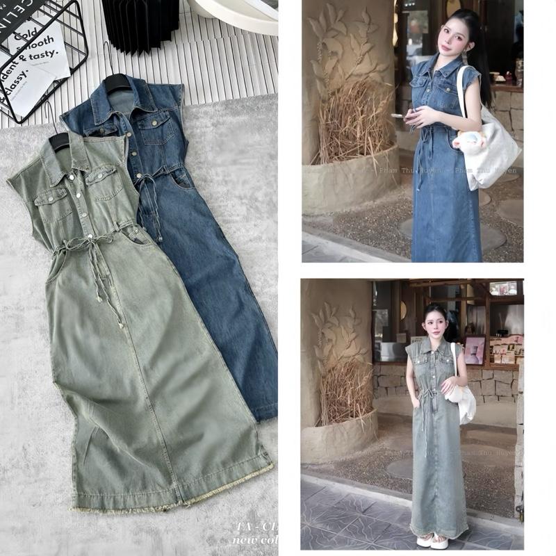 NEW: Váy Jean Quảng Châu Dáng Dài Kèm Dây Lưng -Set Váy Xinh by HoangHaQC