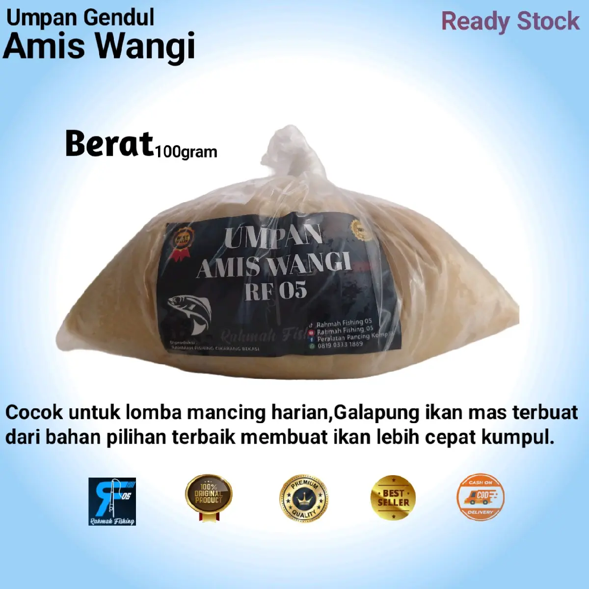 Umpan Gendul Amis Wangi RF05 cocok untuk Mancing Lomba Harian dan Galapung Ikan Mas