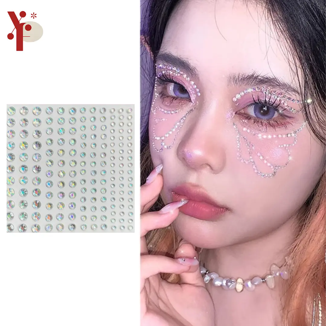 Yoona STK620 Stiker Wajah Isi 20 Lembar Aksesoris Akrilik Stiker Dekorasi Makeup Manik Mutiara Pearl Hiasan Berlian