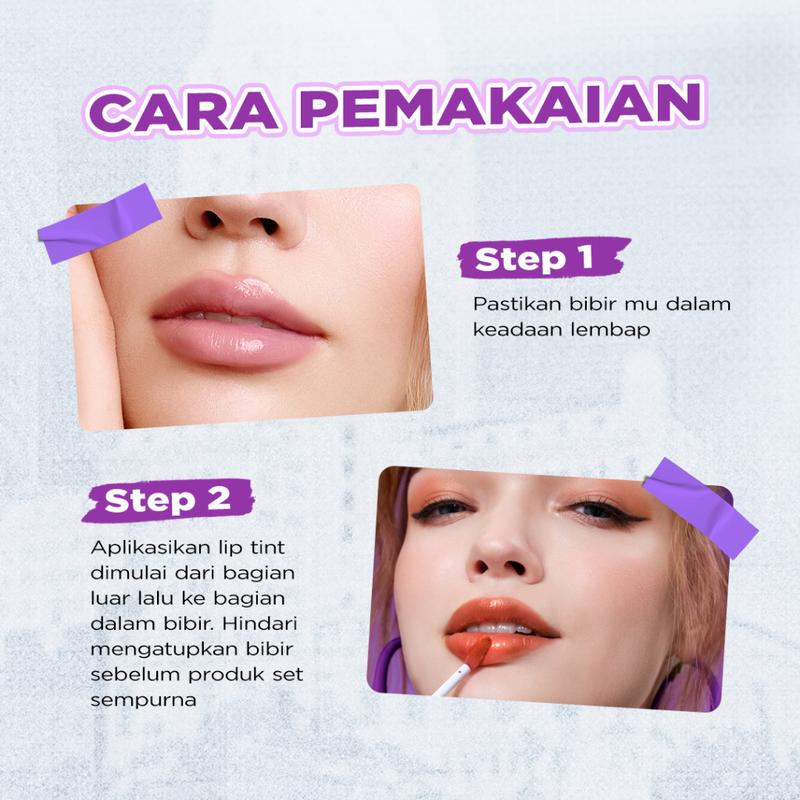 DAZZLE ME Ink-Gloss Lip Tint Watery Ink Gel Lip Tint Long Lasting Tahan 12 Jam Hydrating Glossy Finish 4