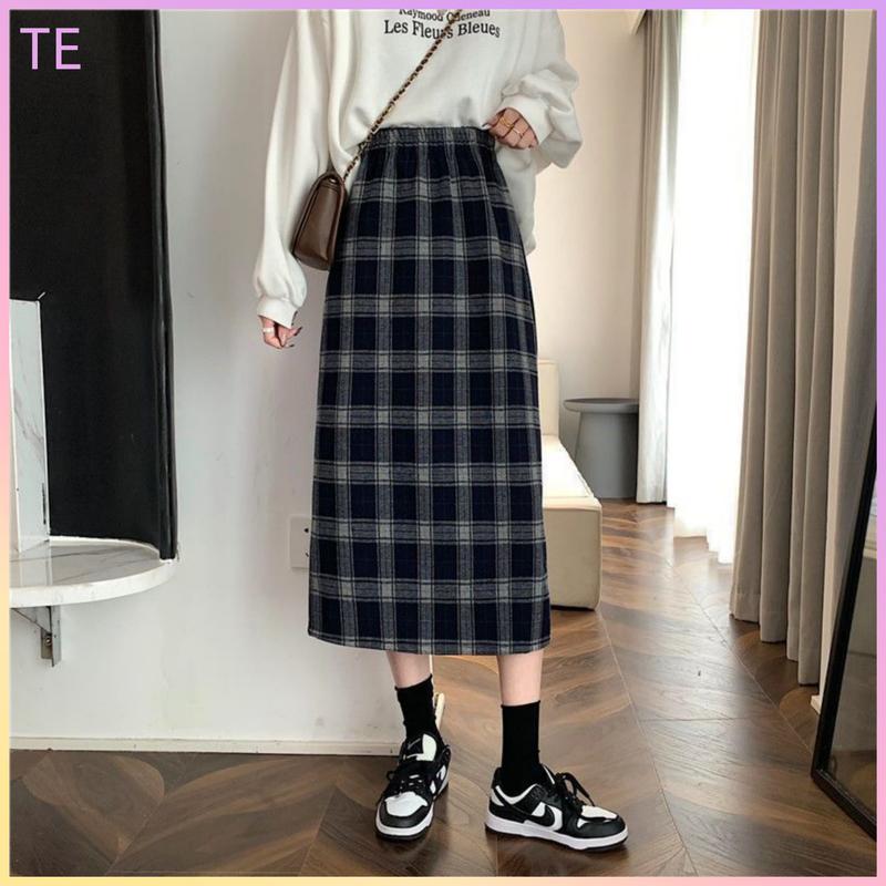 Chân váy midi kẻ sọc mới Chân váy chữ A cổ điển cạp cao cho nữ Chân váy dài E62 Women 1