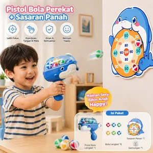 Mainan Anak Pistol Ikan Paus Biru – Pelontar Bola Lengket 6 Bola + Target + Kait Tembakan Lunak Aman | Bisa Main Lempar Target & Tempel | Mainan Interaktif Orang Tua & Anak | Edukatif & Dekompresi | Hadiah Seru untuk Balita | Auto Wajib Punya