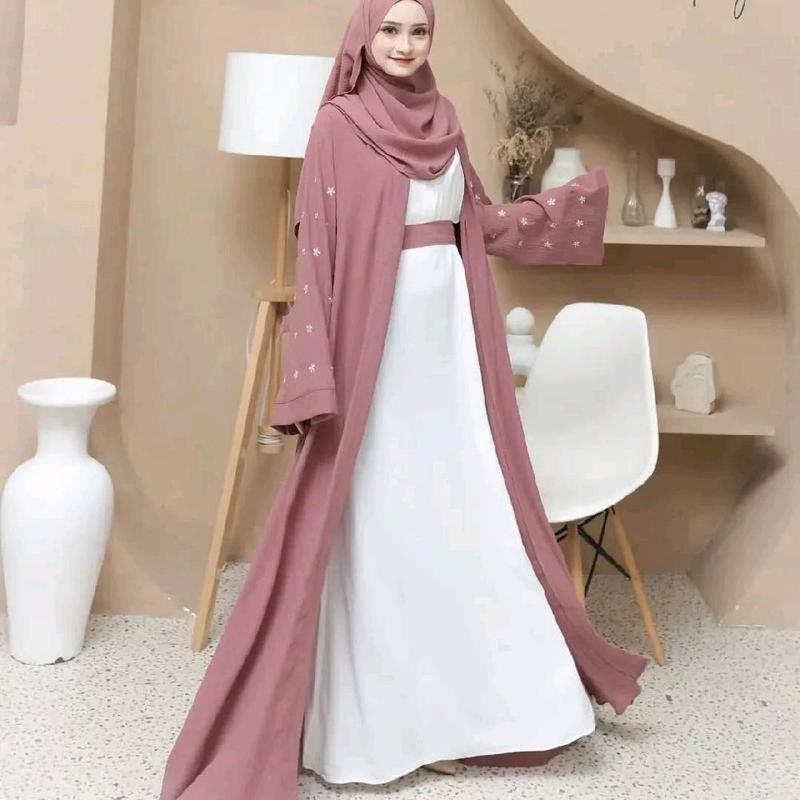 Gamis Jameela Abaya Bordir Hitam Mewah Crinkle Airflow - Dress, Wanita, Syari, Pesta, Dewasa, Remaja, Muslim semi-karet sophistication ceruty simpel Maxi suncreep zaenab pink swaroxy vina dres marun baju lebaran 7