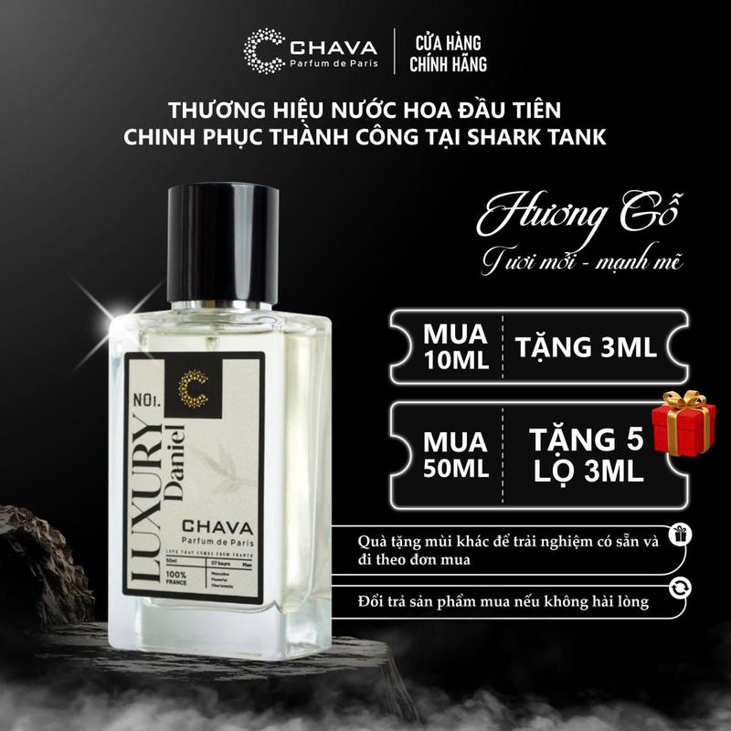 [Nước Hoa Nam Phóng Khoáng, Lôi Cuốn] C CHAVA LUXURY DANIEL - Mùi Hương Trầm Ấm, Lôi Cuốn, Mạnh Mẽ - Phong Cách Nam Tính, Tinh Tế, Cuốn Hút - Chính Hãng, Lưu Hương Lâu 6-8h/Da & 3-4 Ngày/Quần Áo, Tiêu Chuẩn Pháp, Perfume Xịt Thơm Cosmetic Mỹ Phẩm
