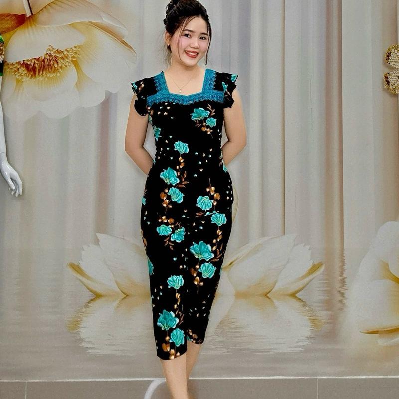 B48 Quần lửng 8 tấc Đồ bộ thun nữ trung niên hoạ tiết bông đẹp cổ ren tay hai lá Women chất liệu thun tơ hoa co giãn mạnh thoải mái dễ chịu