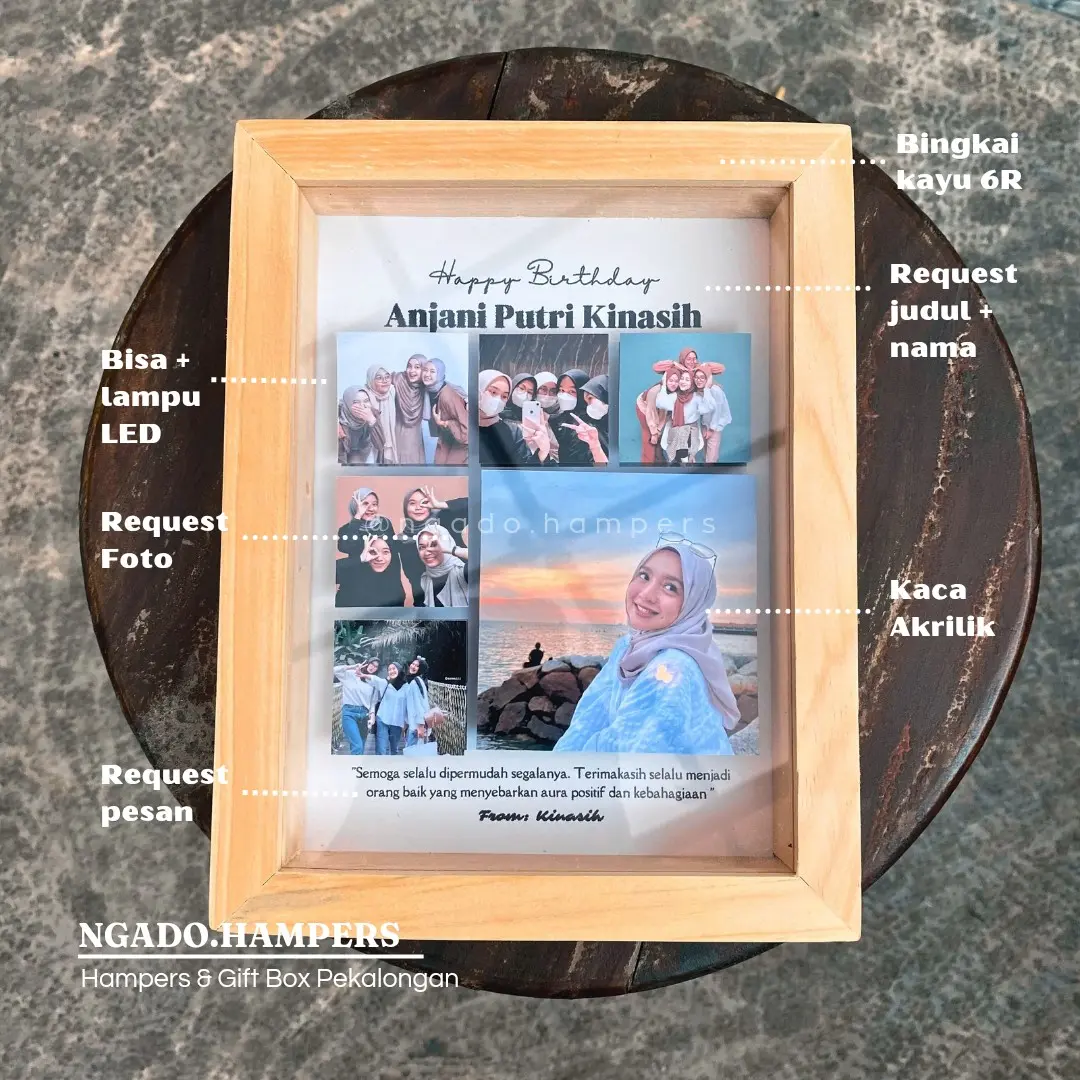Gift Kado Scrap Frame Ulang Tahun Cewek Cowok Bingkai Kayu Kaca Unik Lucu Murah Aesthetic