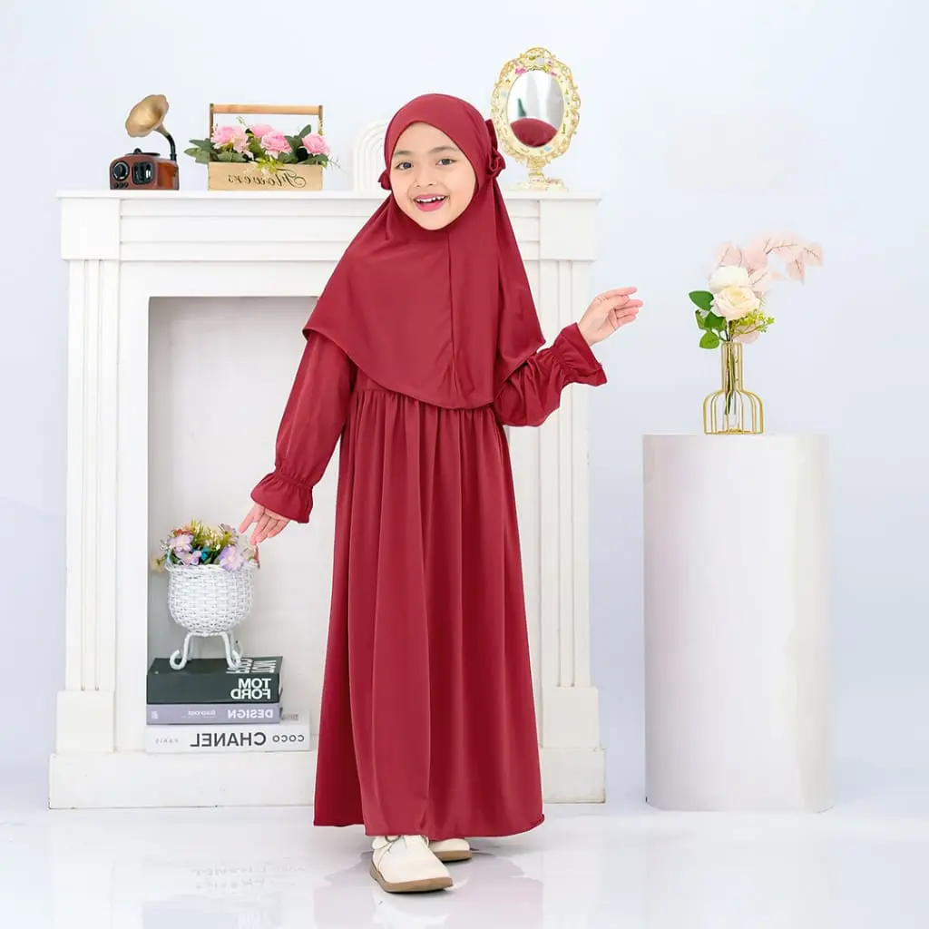 Yarra Gamis Anak Perempuan Set Hijab Pakaian Muslim Anak Baju Dress
