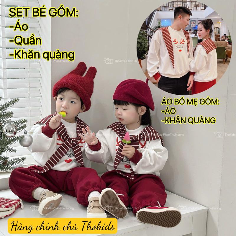 Thokids-Hàng L1 TẶNG KHĂN Bộ Nỉ NOEL chất liệu nỉ 2 da mềm đẹp phối họa tiết dễ thương cho bé trai,bé gái từ 9-28kg BND888