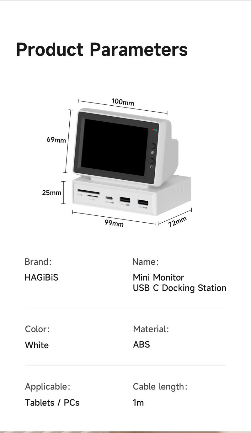 Product Introduction of 【ONE2WORLD SELECTION】HAGIBIS X86 Mini Monitor 8-in-1 USB-C Docking Station	, White 17