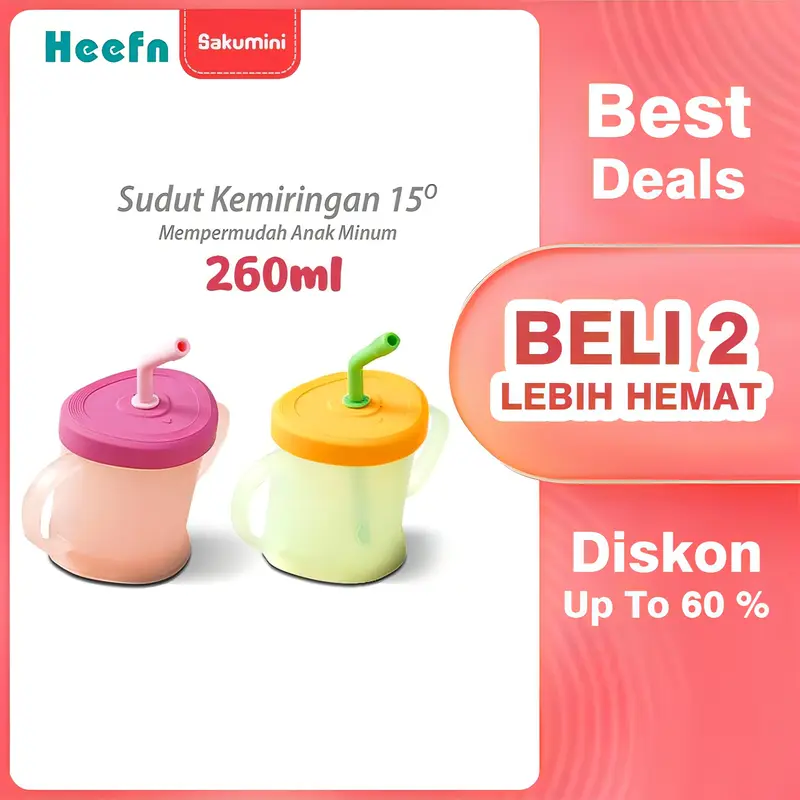 Heefn X Sakumini Curve Straw Cup Training Gelas Minum Sedotan Anak 0