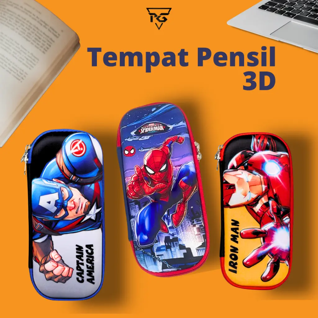 Tempat Pensil Anak Laki Laki Alat Tulis Gambar 3D Timbul Berkarakter Superhero - Kotak Pensil