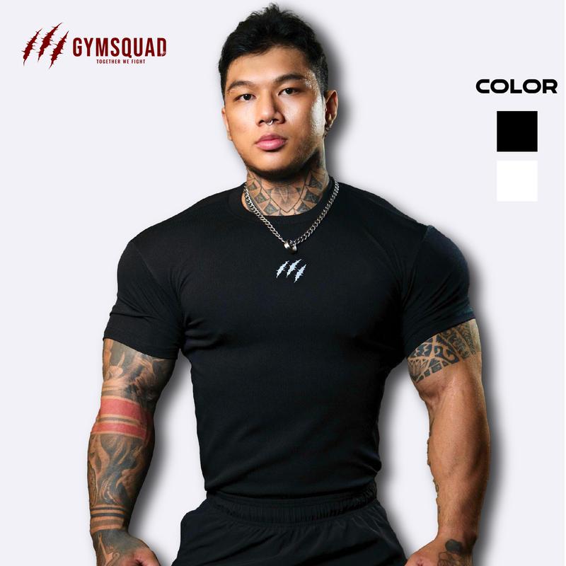 Áo Thun Gân Mid-Logo GYMSQUAD Áo thun tập gym Logo Giữa Ngực Nam Sport