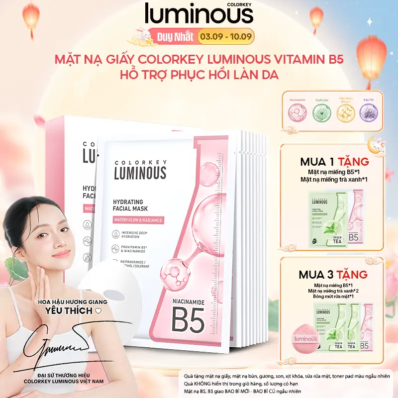 1 Hộp 10 Miếng Mặt Nạ Giấy Colorkey Luminous Vitamin B5 Giúp Cấp Ẩm, Hỗ Trợ Phục Hồi Làn Da Nhiều Dưỡng Chất 25ml/miếng