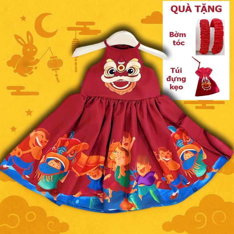 Tặng bờm+túi Yếm TẾT in kì lân cho bé gái 9-32kg