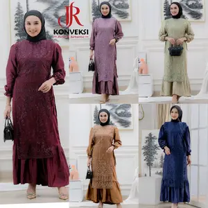 Aqila Maxi Dress Satin Two In One Kombinasi Tile Brokat Outer Bisa Dilepas Pasang - Fashion Wanita Outfit Seragaman Pesta - Gaun Bridesmaid Formal Kondangan Gamis