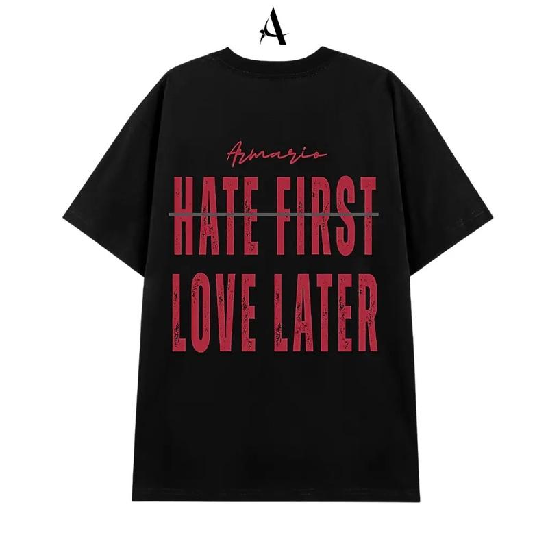 COD Áo thun Local Brand Unisex Armario form rộng tay lỡ 100% Hate First-Love Later Đen-A013