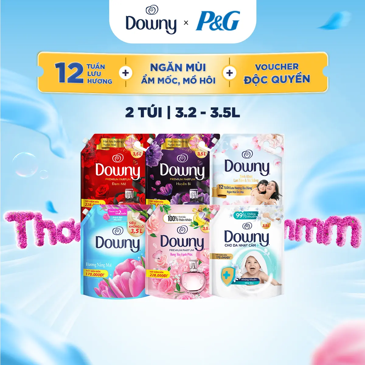 [FS BAU] Combo 2 Túi Nước xả Downy túi 3.2-3.5L nhiều mùi hương