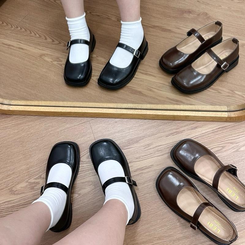 Form rộng đặt lùi size Giày búp bê lolita giày mary jane mũi vuông đế cao 2,5cm giày bệt nữ