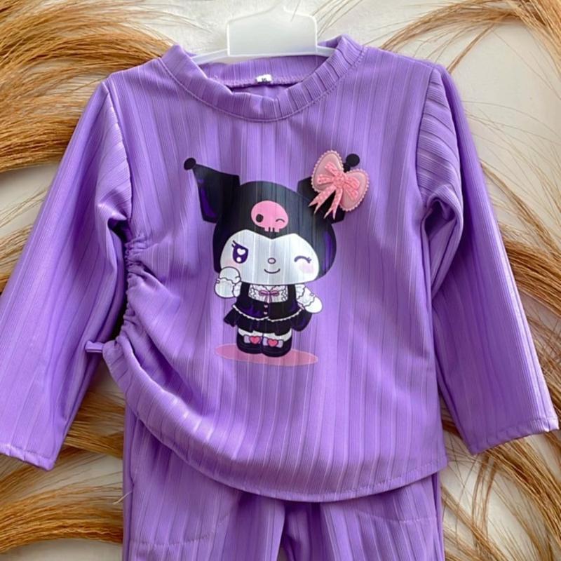 Baju Anak Oneset Celana Cutbray Knit Hornet Dtf Kuromi Untuk Anak Usia 2 Sampai 12 Tahun - One Set Luna 2
