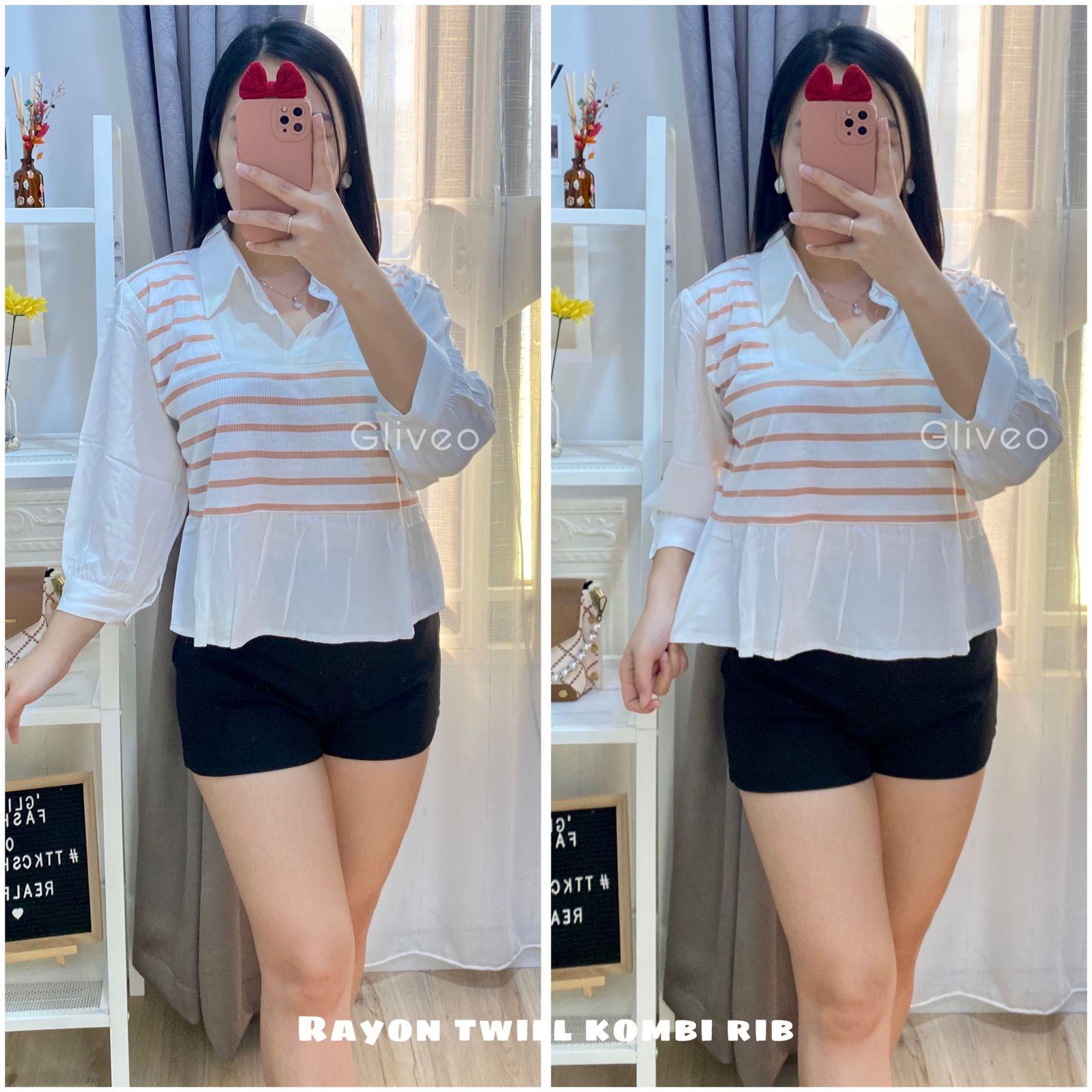 GLIVEO (COD) - KEMEJA KOMBI SALUR RAYON TWILL ADEM / KEMEJA SALUR WANITA LENGAN PANJANG/ ATASAN LENGAN PANJANG WANITA baju karya stripe