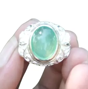 Natural Green Chalcedony Top HQ Ring Alpaka Hongkong