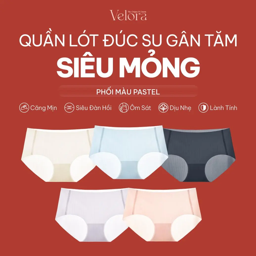 [Combo 5] Quần lót đúc su gân tăm siêu mỏng, căng mịn, siêu đàn hồi, ôm sát cơ thể, dịu nhẹ và an toàn cho da - VELORA Nữ Women