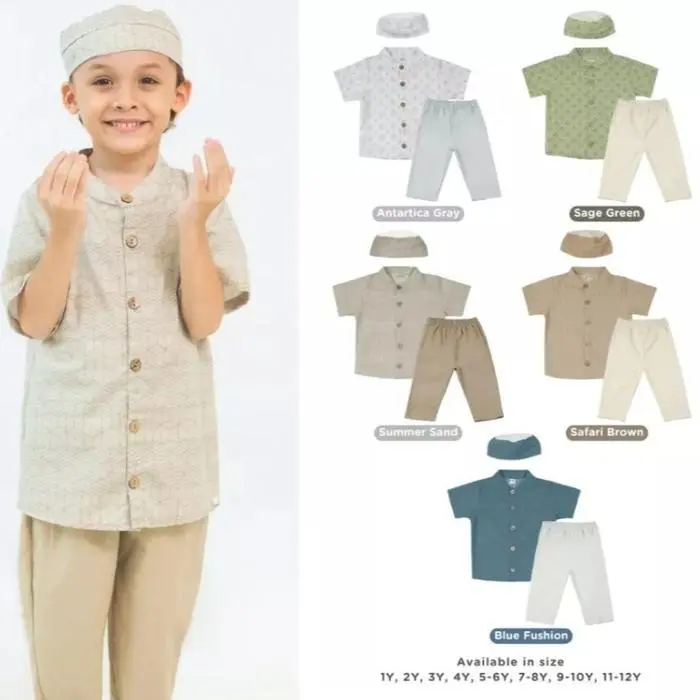 NEW Setelan Kemeja Lebaran Koko Lengan Pendek & Peci - SK2501