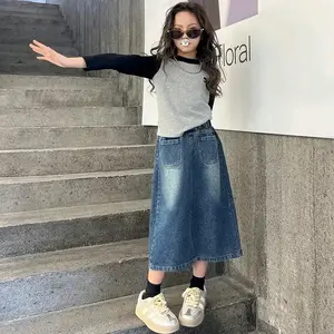 Rok Jeans Anak Perempuan Model Terbaru Size 7-15 tahun Rok Belah Depan