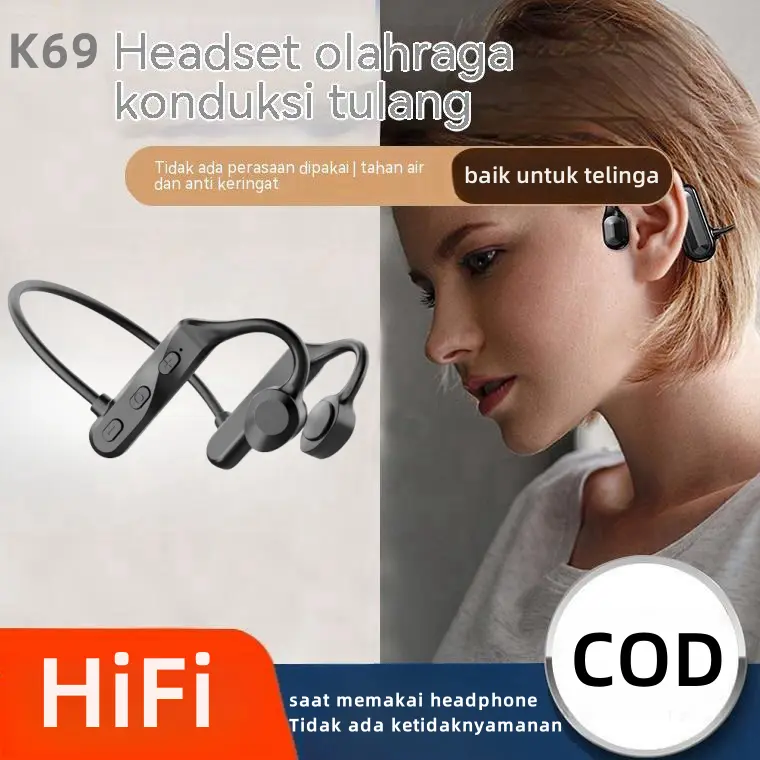 (COD)Olahraga Headphone Bluetooth konduksi tulang k69 TWS Bone Conduction Headphones Wireless Earphone Headset Bluetooth 5.0 Tahan tulang Open Ear Air Conduction USA Technology Headset Earphones Mikrofon Bawaan Headphones Peredam Kebisingan