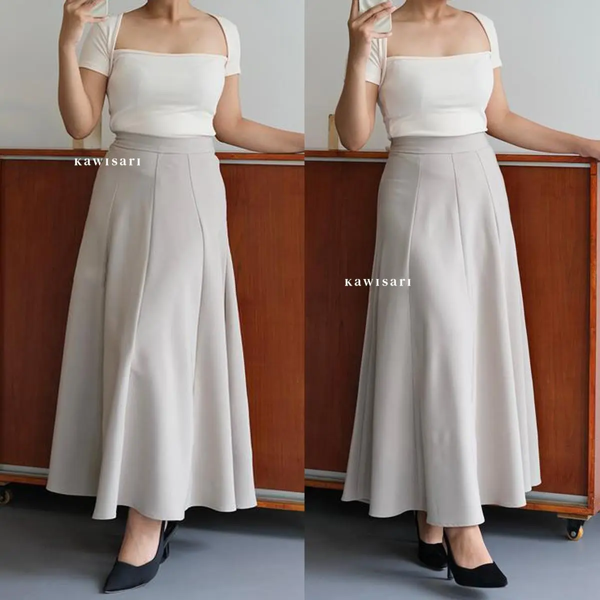 Gayanti - Audy Skirt - Korean Loose Maxi Skirt Rok Wanita Anti Kusut Scuba Panjang Casual Mini Pendek