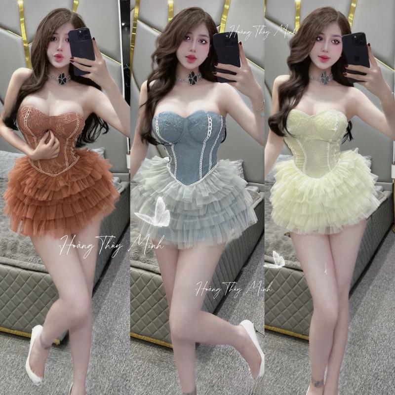 A3- Đầm Cúp Mix 5 Màu Ren Chạy Viền Cao cấp Phối  Chân Váy Tầng Lưới Lưng Thun khóa kéo [CÓ MÚT, CÓ QUẦN BẢO HỘ] Đi Tiệc, Đi Cưới Nhật-HoangThuyMinh97