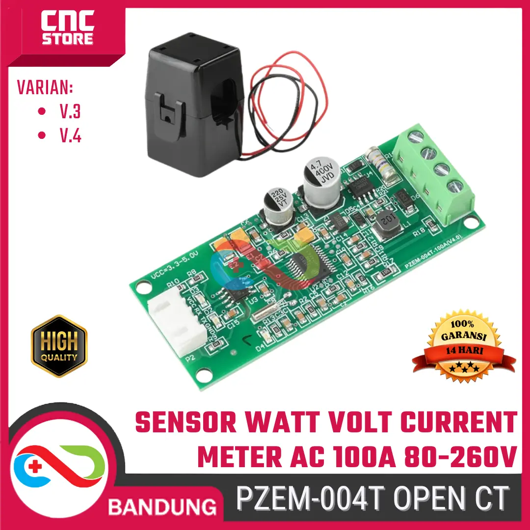PZEM-004T V3 / V4 – Sensor AC Meter Watt Volt Ampere 100A 80–260V Open CT