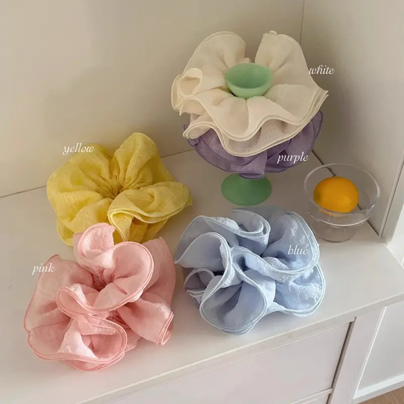 Bờm Tóc Scrunchie Phồng, Nhiều Lớp, Kiểu Cô Gái Dễ Thương Và Ngọt Ngào Dây Buộc Tóc Thịt Viên, Dây Buộc Tóc Ruột Béo Hàn Quốc, Hoa Đội Đầu 3