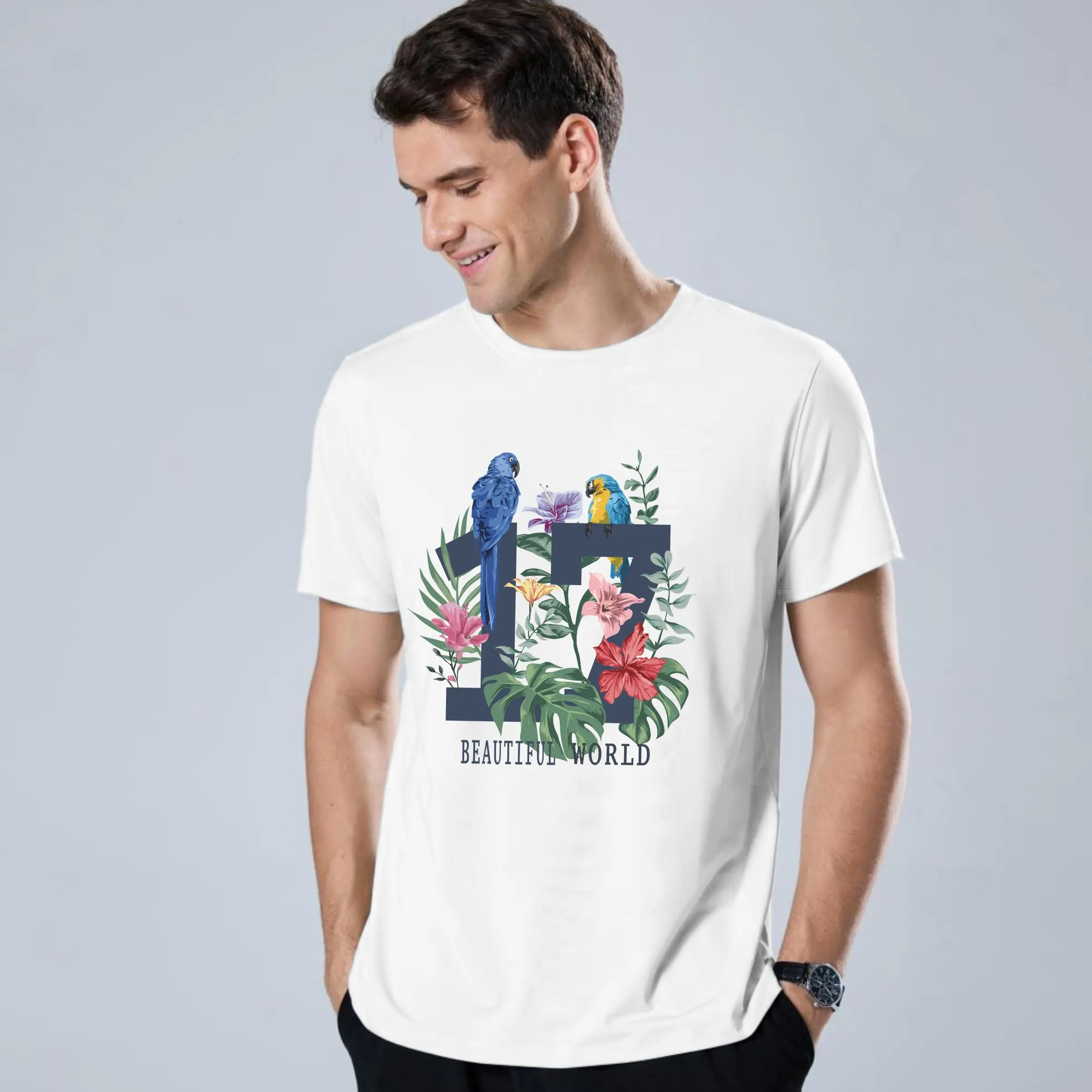 San paulo Parrot Tropical Bird Vacation Beach Vintage Flower Hawaiian T-Shirt