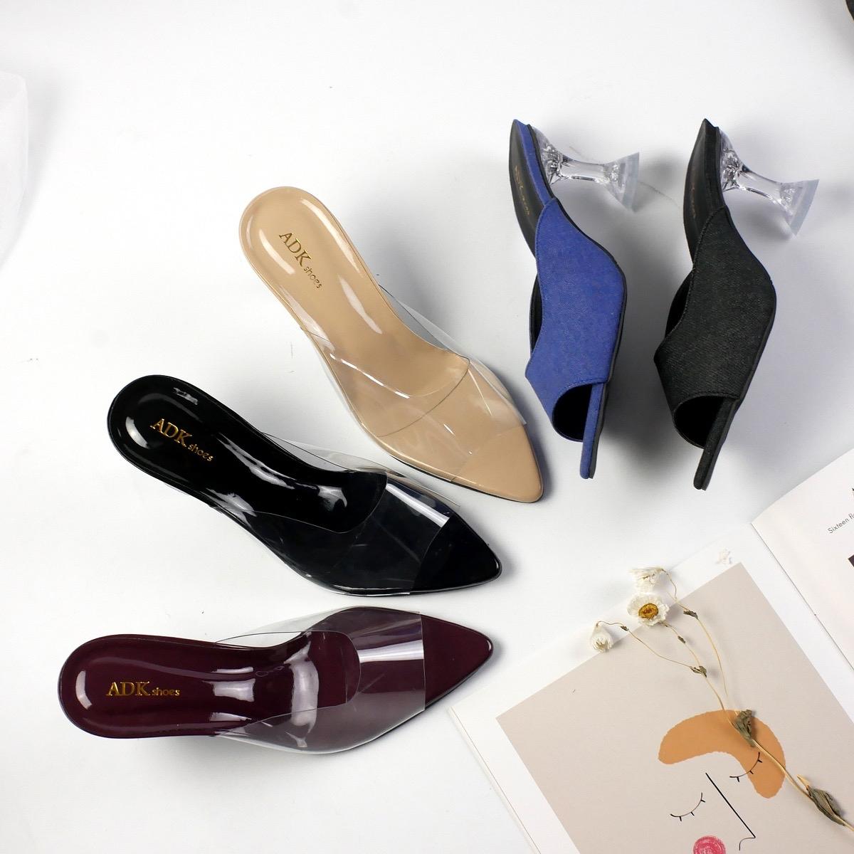 Adeka AZURA Kaca 7 cm Heels Wanita Pesta - Sandal Shoes coquette Bahan Sintetis & Denim Tampilan Stylish Modern Tahan Lama Mudah Dibersihkan