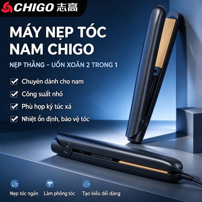 Máy duỗi tóc nam Chigo, 2 trong 1 uốn và duỗi, công suất thấp, phù hợp sử dụng ở ký túc xá, tạo kiểu cho tóc ngắn