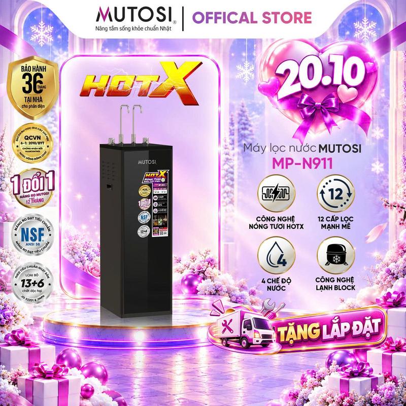 Máy Lọc Nước 4 Chế Độ Nóng Ấm Lạnh Nguội MUTOSI MP-N911, Tặng Lắp Đặt, Công Nghệ Nóng Tươi HOTX Mới