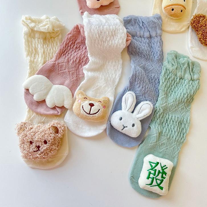 Tất Dài Cho Em Bé Lưới Mỏng, Phong Cách Mùa Hè, Chất Liệu Cotton Thoáng Khí, Thích Hợp Cho Bé Trai Và Bé Gái Mới Biết Đi, Tất Qua Đầu Gối, Thiết Kế Hoạt Hình Dễ Thương, Tất Cho Trẻ Sơ Sinh