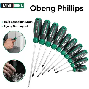 ISKU Obeng Plus Minus Magnetik CR-V Anti-Slip Baja Vanadium Kuat Tahan Aus Gagang Ergonomis Anti-Minyak & Anti-Guling Perkakas Tangan Profesional